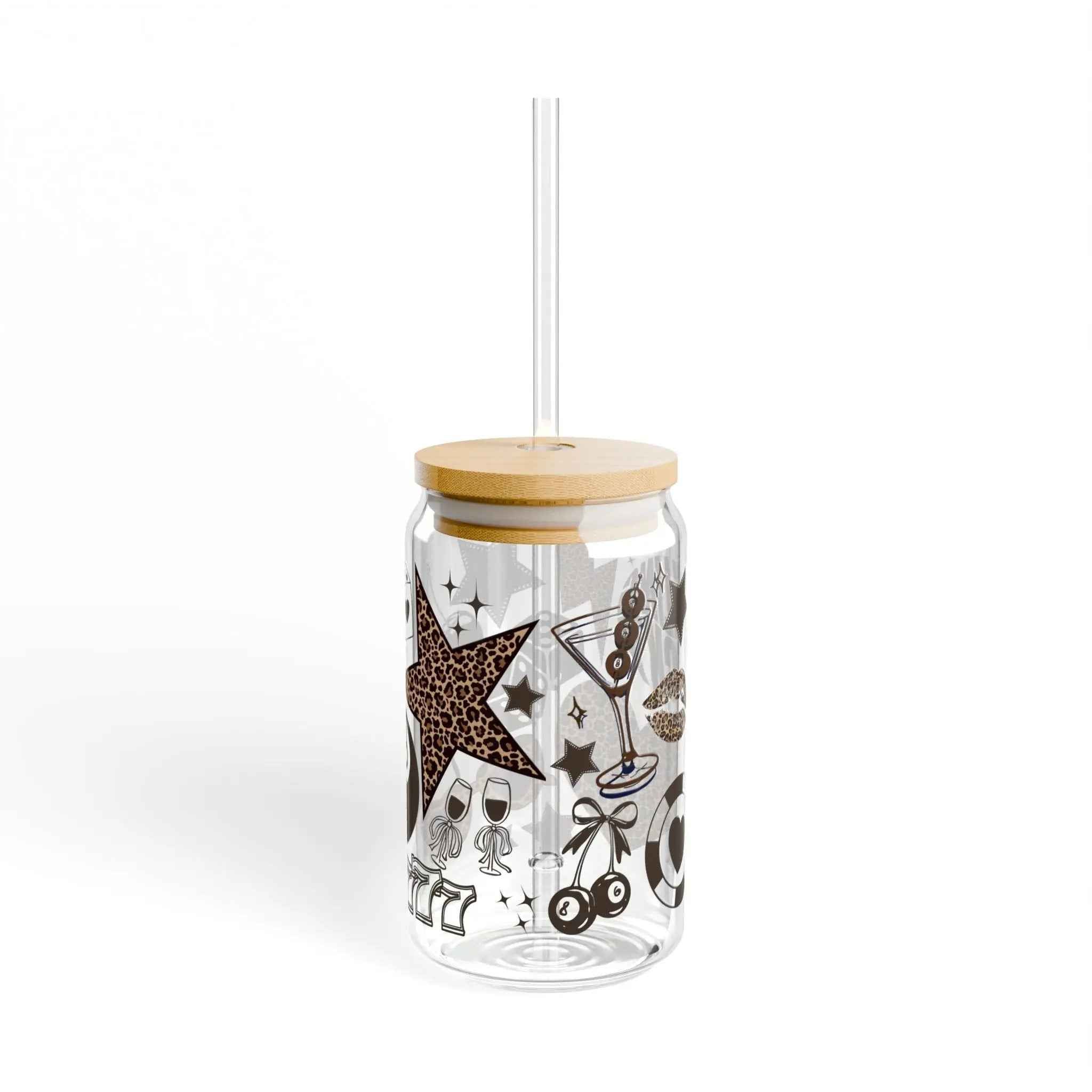 Leopard Print Sipper Glass 16oz - Maison Henry & Co.