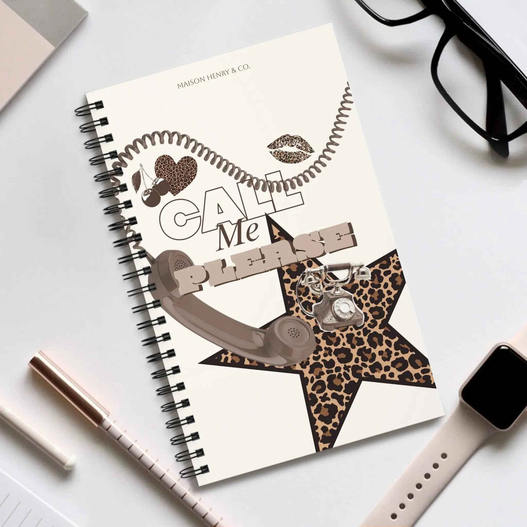 Leopard Print Spiralnotizbuch - "Call Me Please" - Maison Henry & Co.