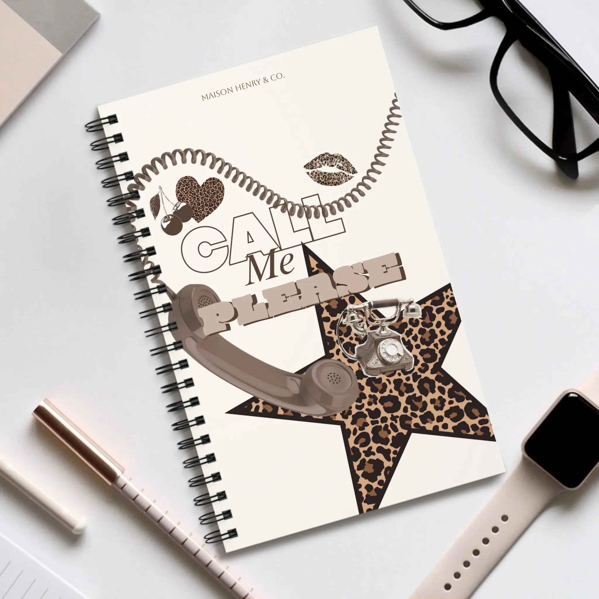 Leopard Print Spiralnotizbuch - "Call Me Please" - Maison Henry & Co.