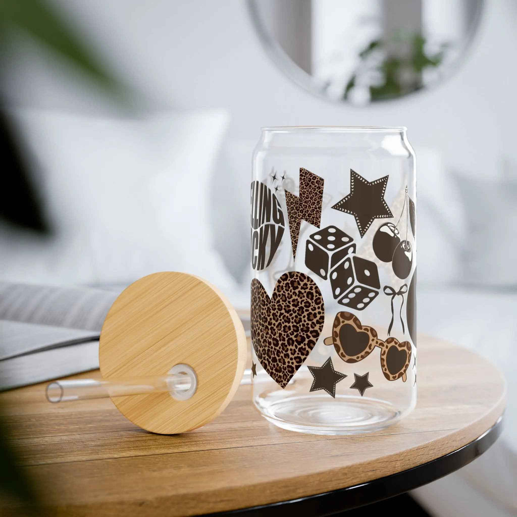 Leopard Print Sipper Glass 16oz - Maison Henry & Co.