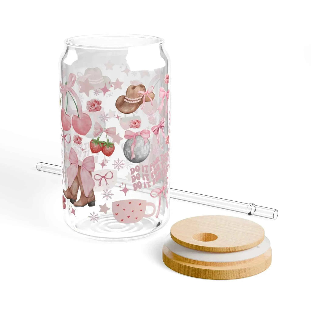 Cowboy Ribbon Sipper Glass 16oz - Maison Henry & Co.