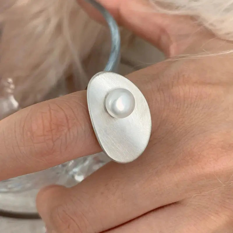 PANJBJ 925 Sterling Silver Frosting Geometry Ring for Women Wide Texture Versatile Handmade Ins Jewelry Gift Dropshipping Maison Henry & Co.