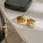 Statement-Ring mit Perlenakzent aus Edelstahl