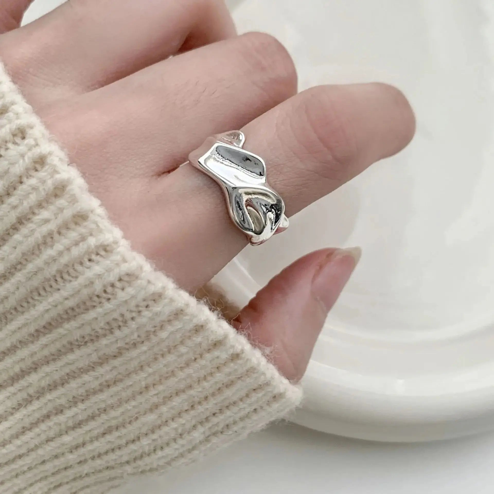 PANJBJ 925 Sterling Silver Frosting Geometry Ring for Women Wide Texture Versatile Handmade Ins Jewelry Gift Dropshipping Maison Henry & Co.