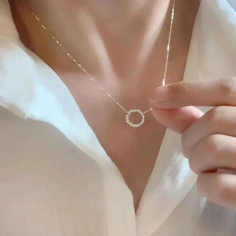 925 Sterling Silber / 18K Gold Halskette mit Kreisanhänger & Zirkonia