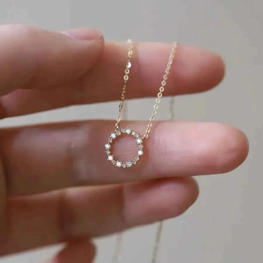 925 Sterling Silber / 18K Gold Halskette mit Kreisanhänger & Zirkonia