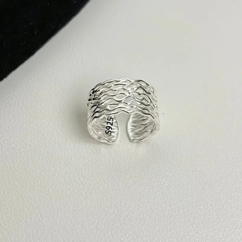 PANJBJ 925 Sterling Silver Frosting Geometry Ring for Women Wide Texture Versatile Handmade Ins Jewelry Gift Dropshipping Maison Henry & Co.