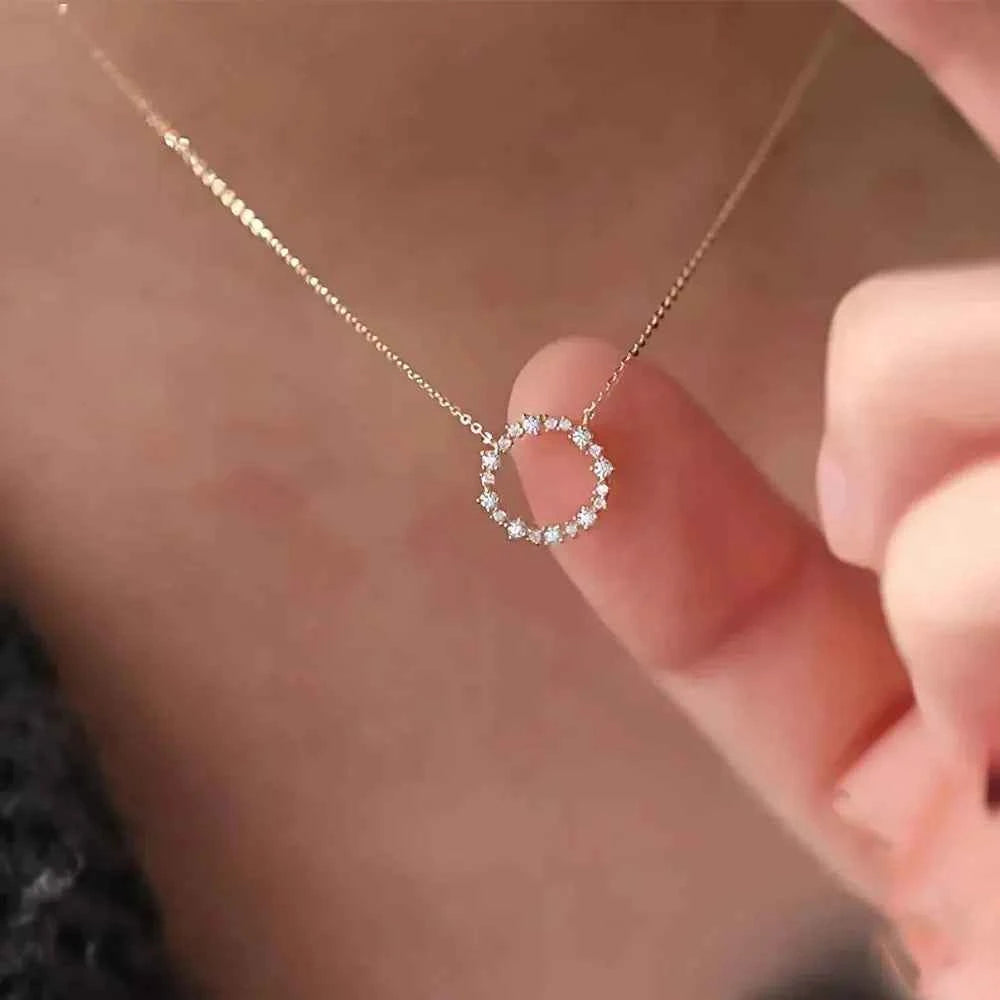 925 Sterling Silber / 18K Gold Halskette mit Kreisanhänger & Zirkonia