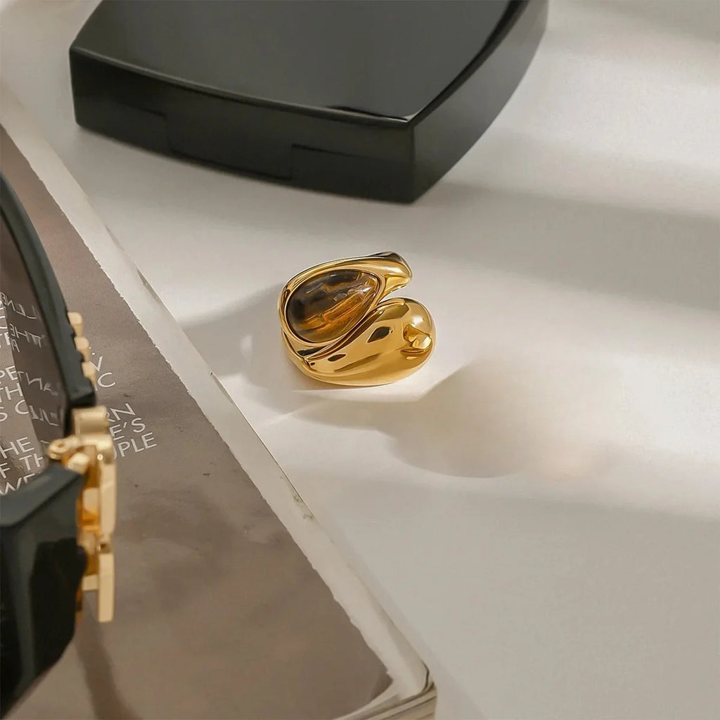 Statement-Ring mit Perlenakzent aus Edelstahl