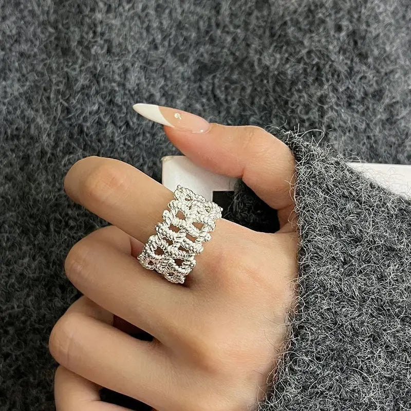 PANJBJ 925 Sterling Silver Frosting Geometry Ring for Women Wide Texture Versatile Handmade Ins Jewelry Gift Dropshipping Maison Henry & Co.